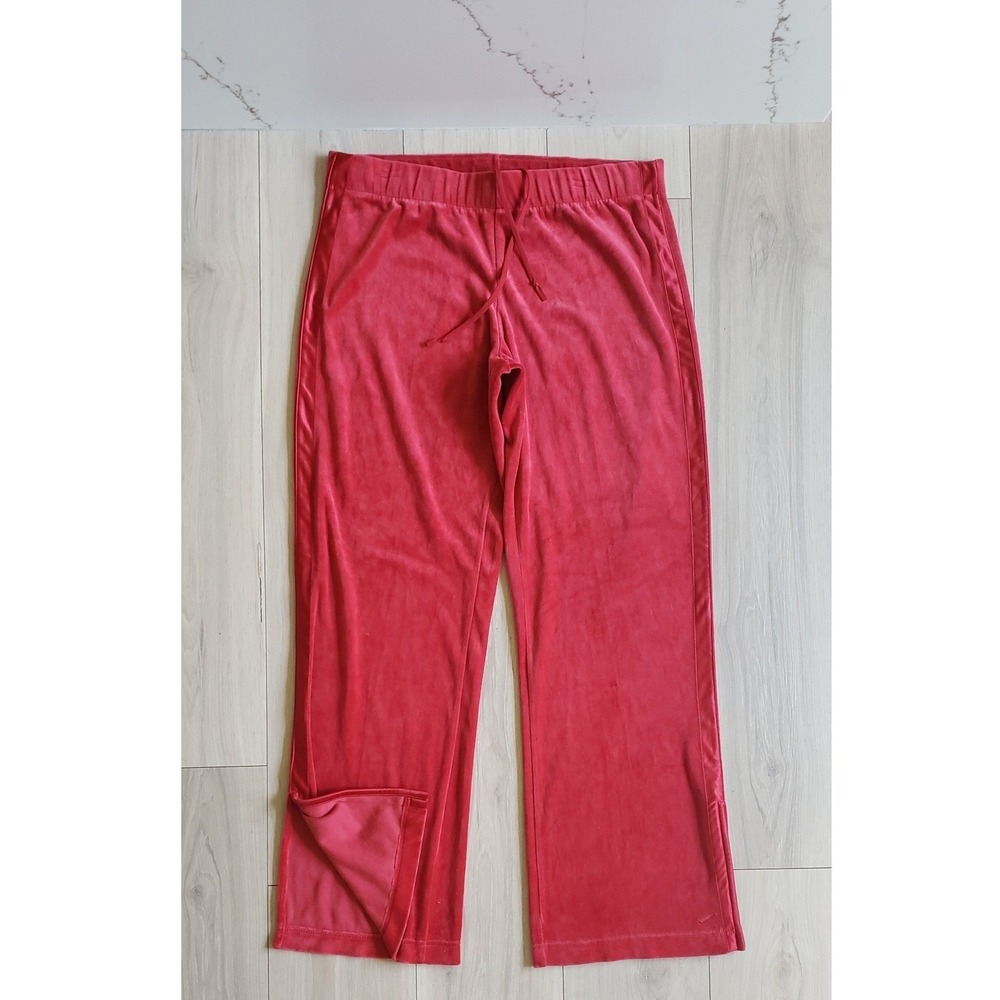 Nike Sweatpants Womens XL Red Velour Track Pant Wide Leg Drawstring Gym Y2K